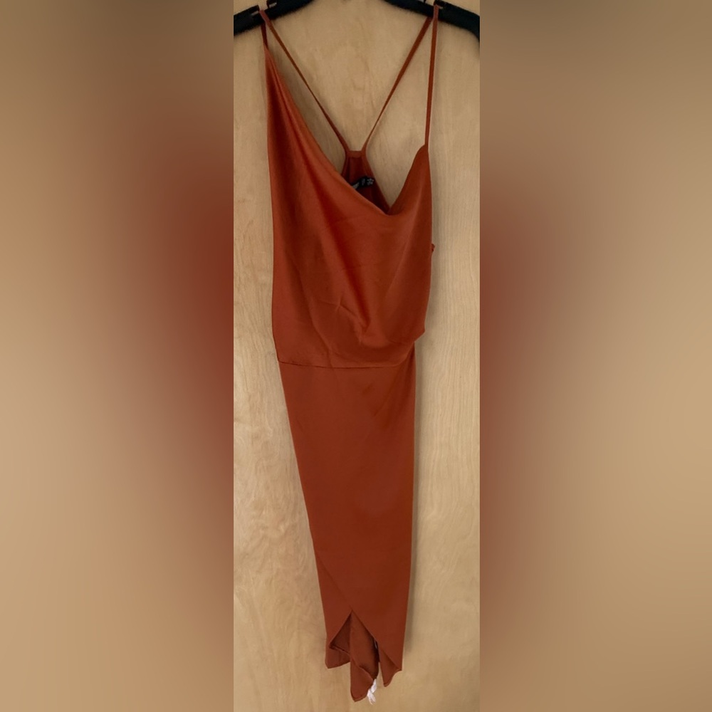 Missguided Asymmetrical Drape Rust Satin Midi Dress Size 4 - Picture 11 of 16